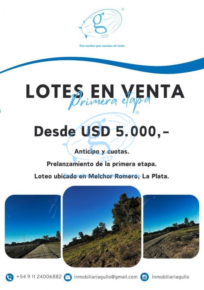 Venta de Lotes desde U$D 5.000  Financiacion Permuta en Melchor Romero - La Plata